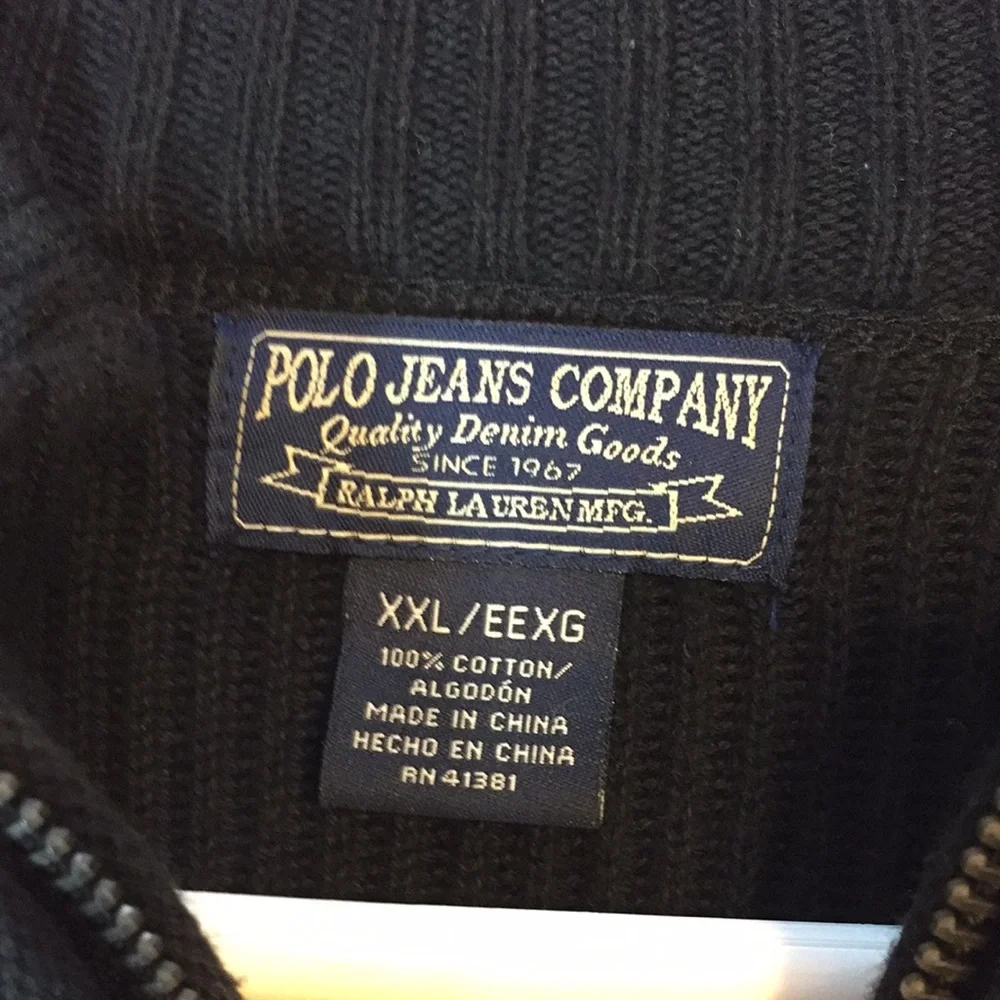 Polo Jean Company Ralph Lauren Navy Ribbed Quarter Zip Heavy Cotton Sweater XXL